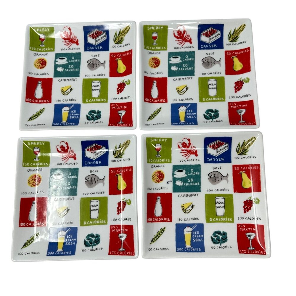 Boston Warehouse Snack Plates 2006 Square Ceramic Food Calorie Illustrations 4